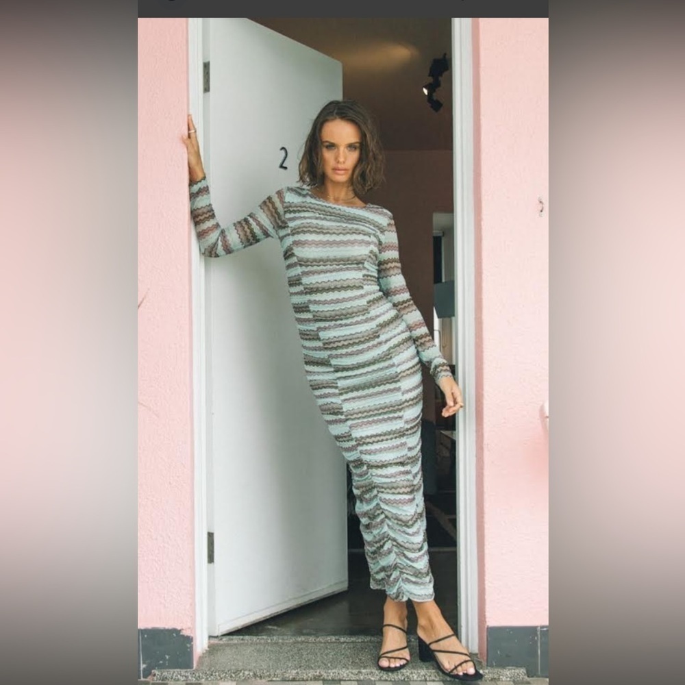 Anthropologie Charlie Holiday Valentina Ruched Zigzag LongSleeve Dress Women 4